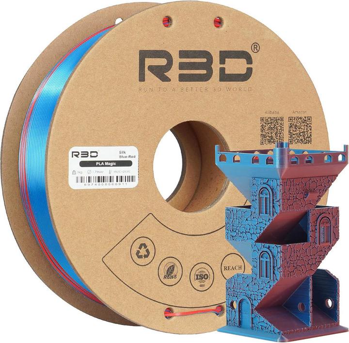 Produktbild R3D eSilk Magic-PLA Blau-Rot Filament 1.75mm 1Kg (PLA, 1.75 mm, 1000 g, Blau, Rot)