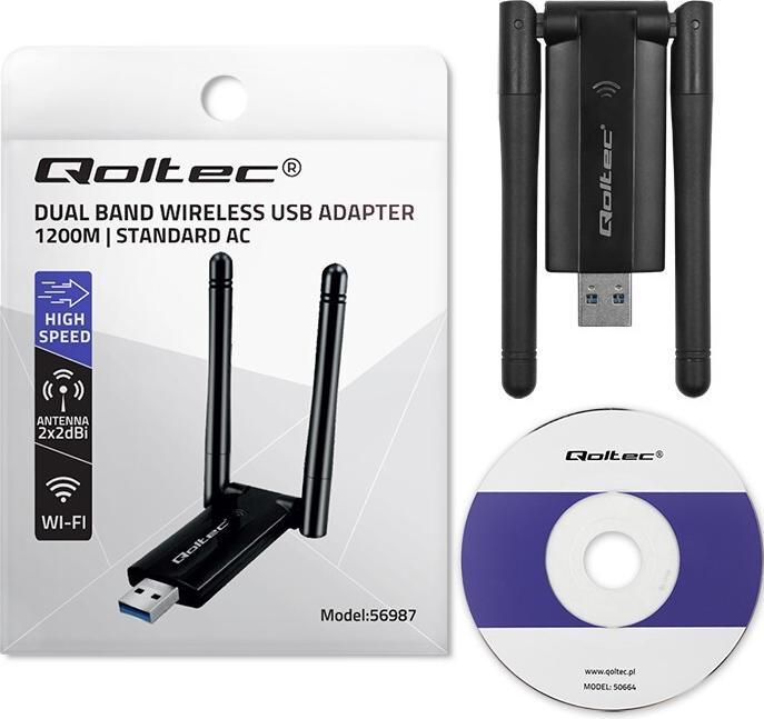 Produktbild Qoltec DUAL WiFi Adapter 2x2dBi Standard AC, USB3.0 (USB 3.0)
