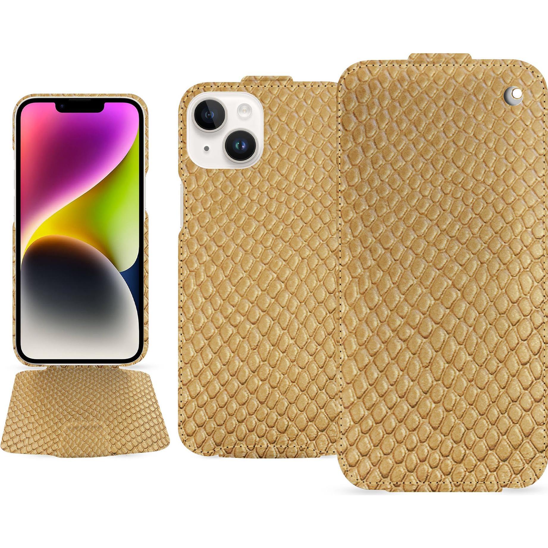 Noreve Lederschutzhülle vertikal (Apple iPhone 15 Plus), Smartphone Hülle, Beige