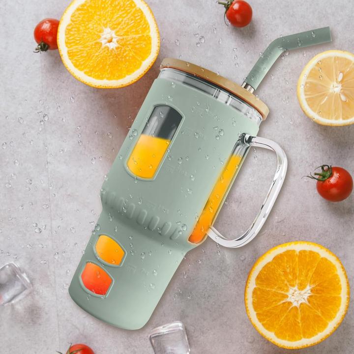 Produktbild Gewürzladen Näfels Glasbecher mit Strohhalm & Bambusdeckel (0.96 l)