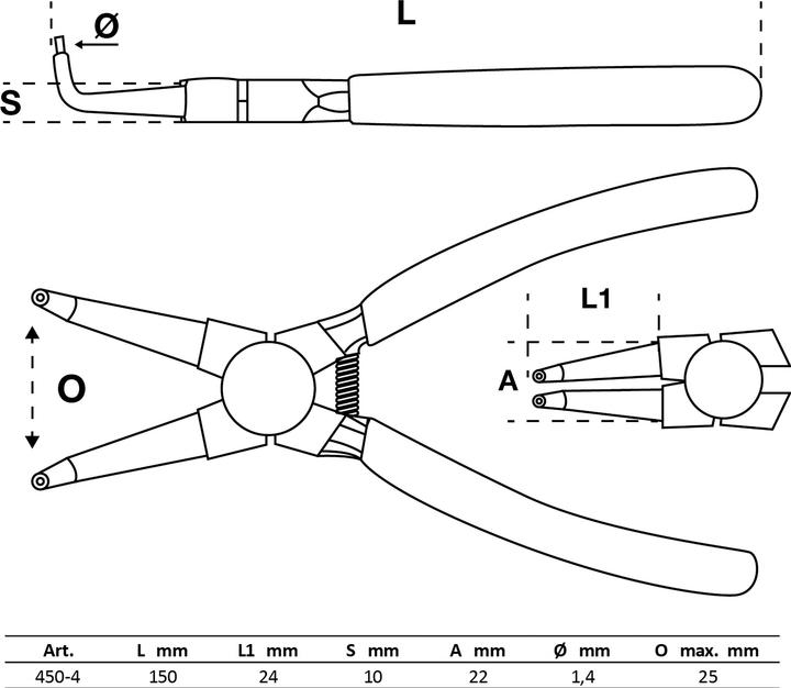 Produktbild BGS Sprengringzange abgewinkelt für Innensprengringe 150 mm (150 mm)