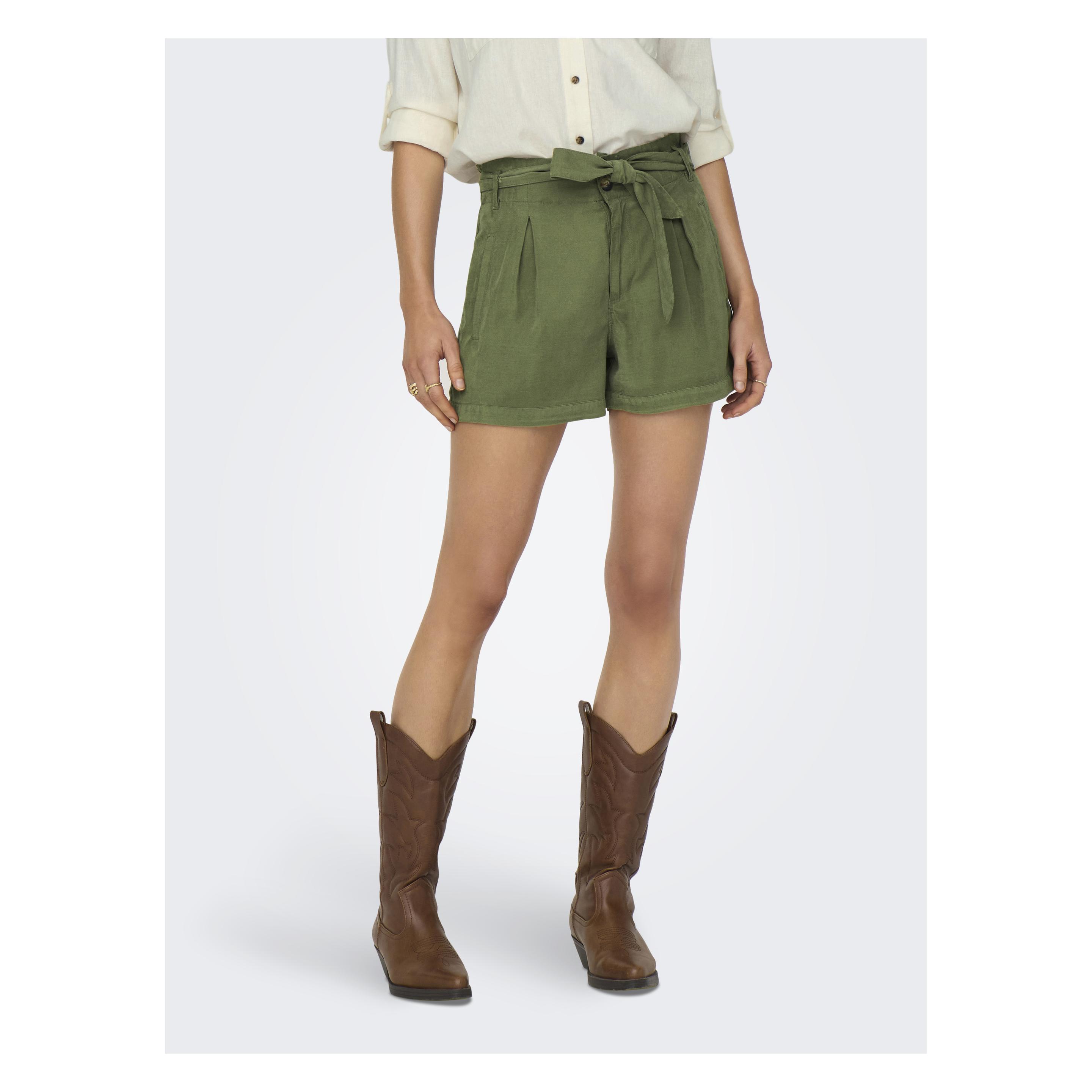 Only, Damen, Shorts, Onlaris Life Hw Belt Shorts Cc Wvn, Grün, (S)