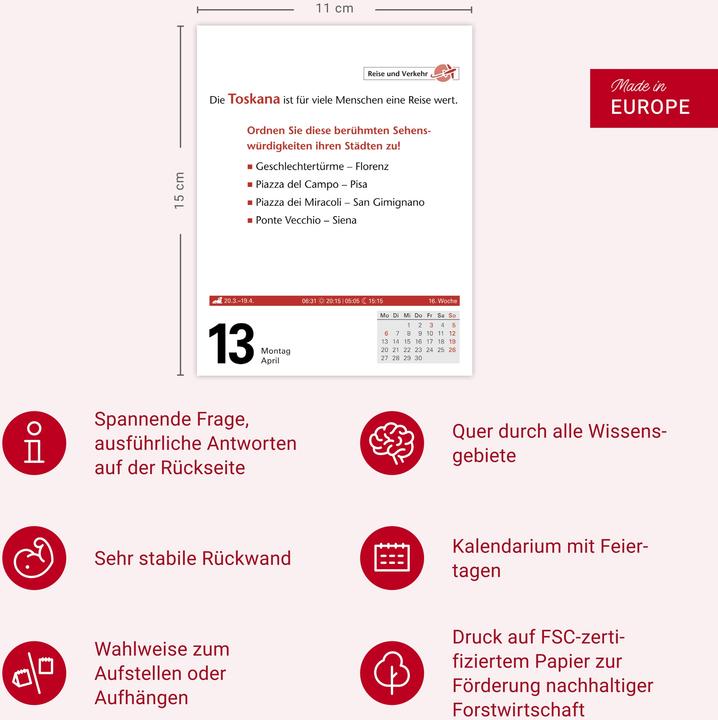 Produktbild Harenberg Duden Allgemeinbildung Tagesabreisskalender 2026 - Wissen und Quizzen