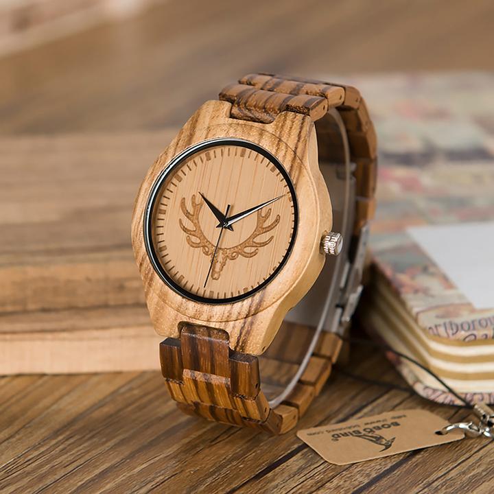 Produktbild Natura Punto Sportliche Uhr aus Bambus mit Waldhirschkopf, Holzarmband (Sportuhr)