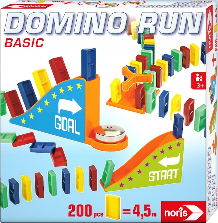 Noris 606062022 Domino Run Basic - Set con 200 pietre e una rampa per un gioco impressionante. (Inglese)