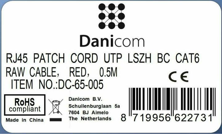 Produktbild Dsit CAT6 Netzwerkkabel, U/UTP, 0.50 meter, Rot, 100% Kupfer (CAT6, 0.50 m)