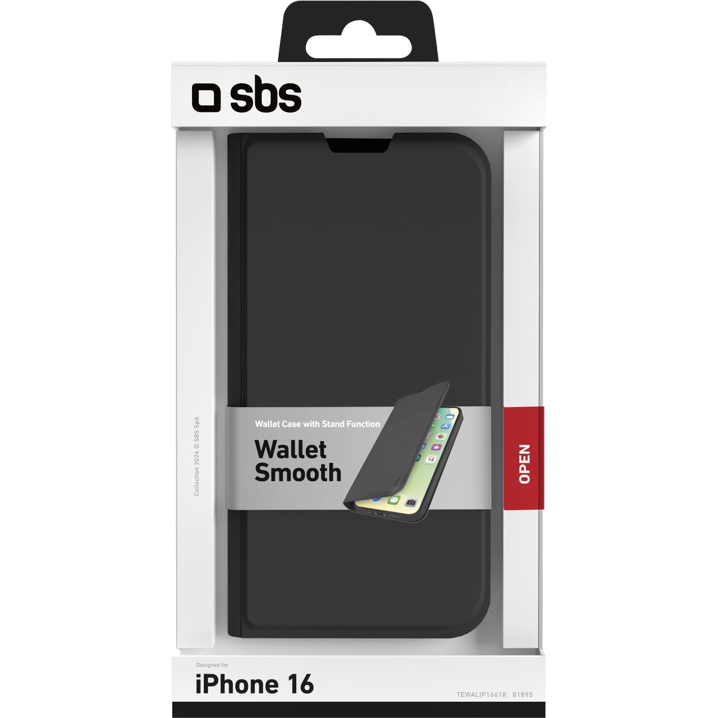 Thumbnail - SBS Wallet Stand Case in PU für iPhone 16 black (Apple iPhone 16), Smartphone Hülle, Schwarz