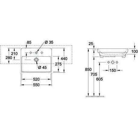 Thumbnail - Villeroy & Boch, Waschbecken, V&B Vorbauwaschtisch AVENTO 550x360mm m ÜL we Alpin CeramicPlus (360 mm, 550 mm)