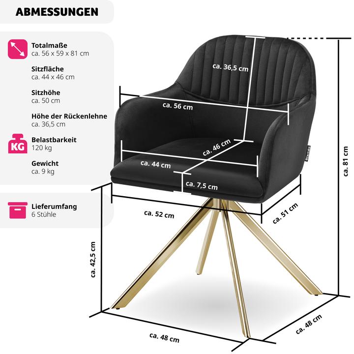 Immagine prodotto tectake Samt-Drehstuhl Lona mit dicker Polsterung