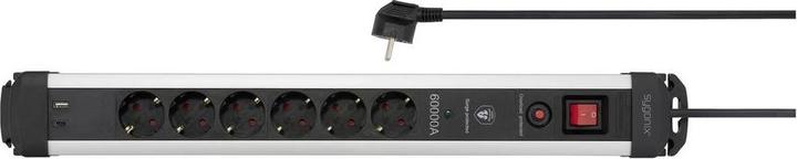 Actual product image Sygonix SY-6805674 Überspannungsschutz-Steckdosenleiste 6fach Schwarz, Silver Sc (6x, CEE 7/3)