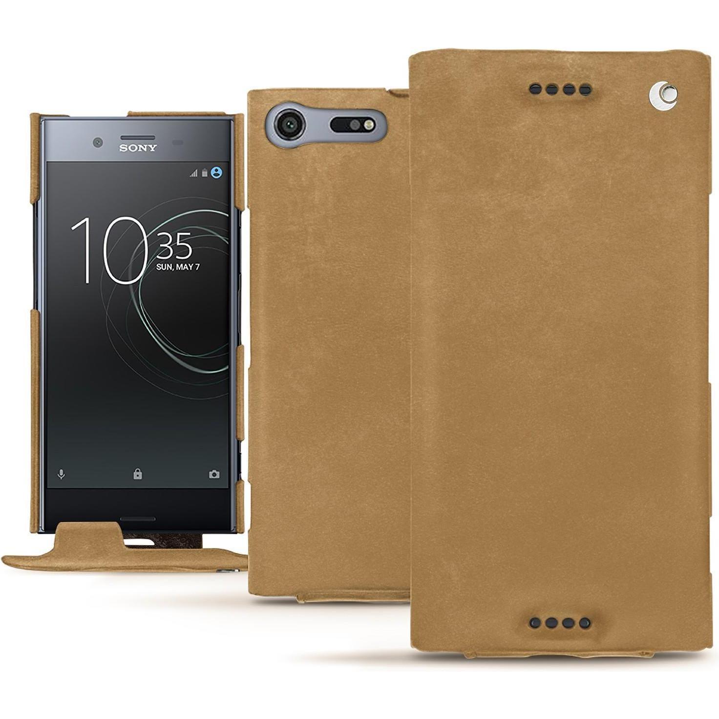 Noreve Lederschutzhülle vertikal (Sony Xperia XZ Premium), Smartphone Hülle, Braun