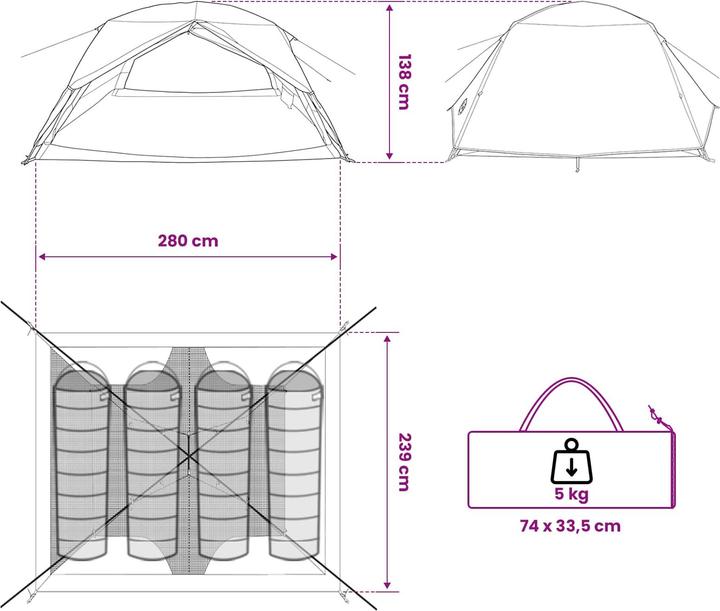Produktbild vidaXL Trekkingzelt (5 kg, 4 Personen)
