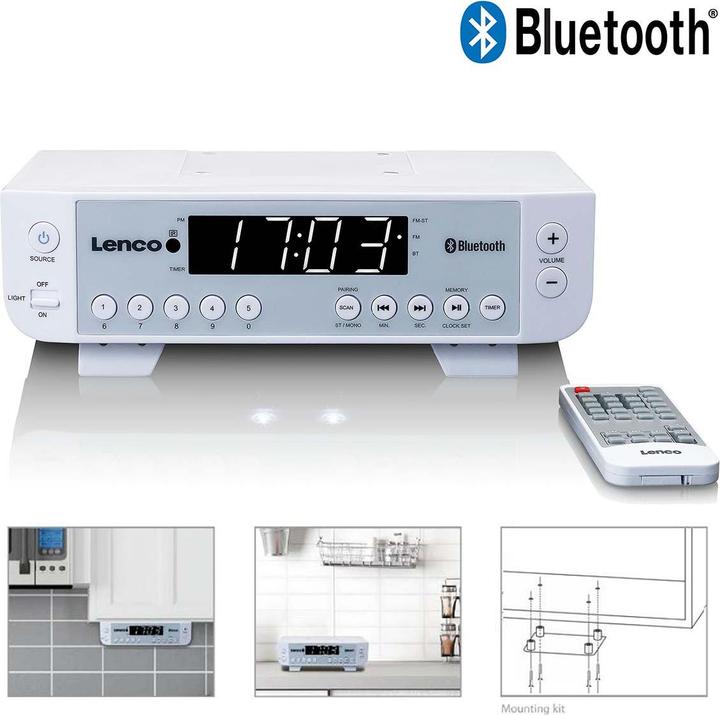 Image du produit Lenco KCR-100 Radio de cuisine FM Bluetooth® Blanc (FM, Bluetooth)