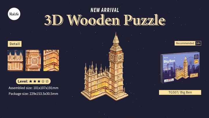 Actual product image Robotime Wooden model 3D puzzle Big Ben