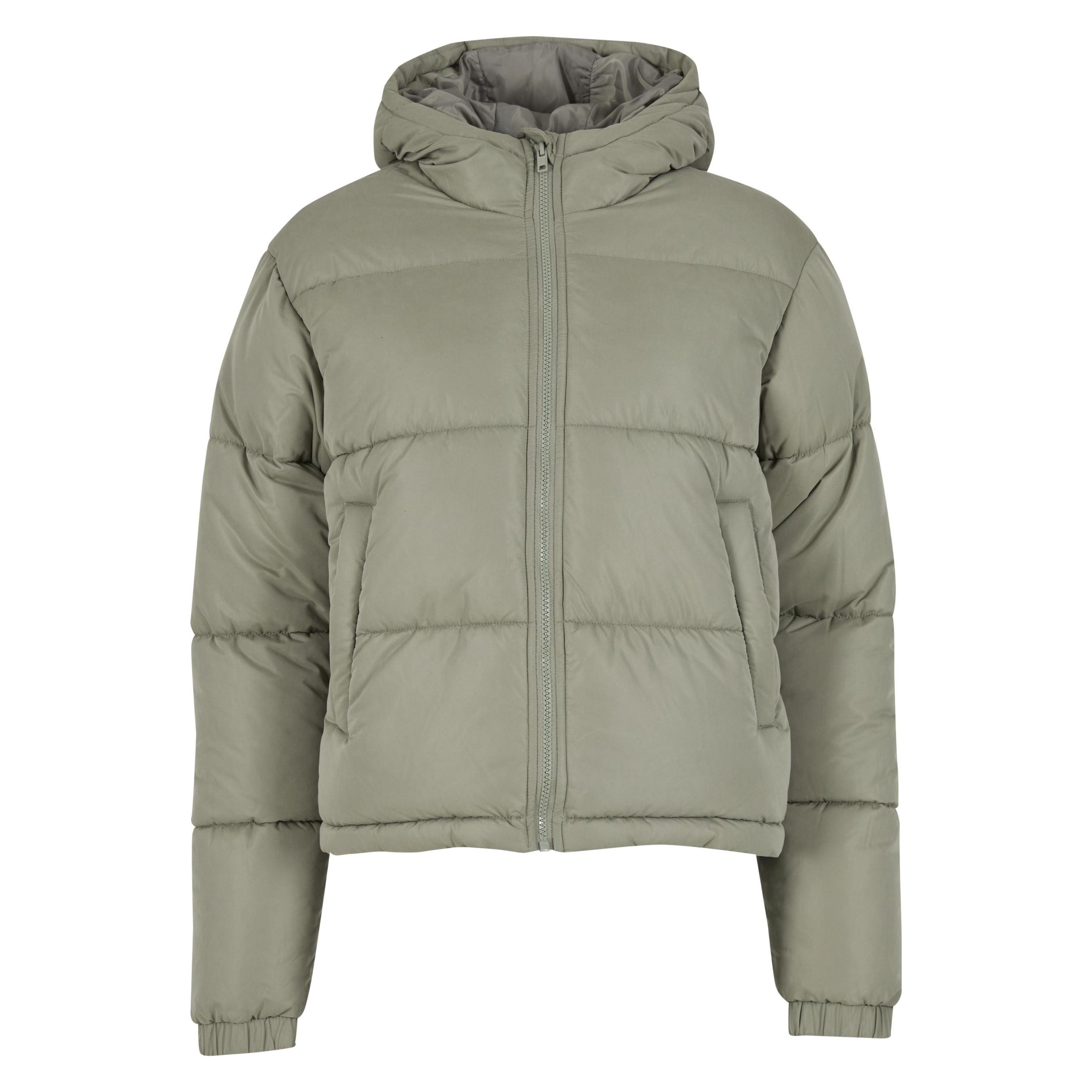 Urban Classics, Damen, Winterjacken, Ladies Peached Puffer Jacket With Hood Paleolive Xl, Grün