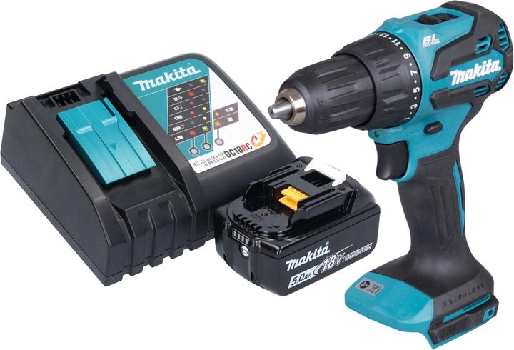 Actual product image Makita DHP 490 RT1 Akku Schlagbohrschrauber 18 V 65 Nm Brushless + 1x Akku 5,0 Ah + Ladegerät (Battery operated)