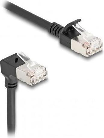 Actual product image Delock RJ45 network cable Cat.6A S/FTP Slim 90° bottom angle (S/FTP, CAT6a, 0.25 m)