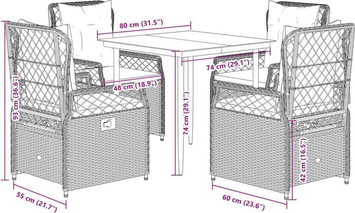 Produktbild vidaXL Garten Essgruppe (80 x 80 x 74 cm)