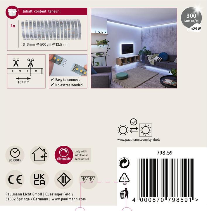 Produktbild Paulmann MaxLED 250 Stripe (Tageslicht, 500 cm, Indoor)