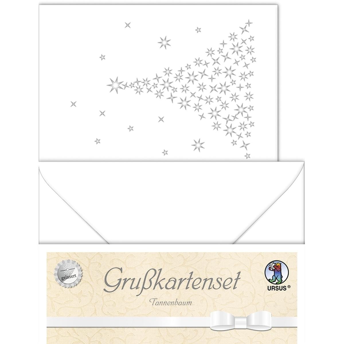 Ursus, Karteikarten, Doppelkarte A6 gelasert + Kuvert VE=5 Sets Tannenbaum weiss (A6, 220 g/m², 5 x)