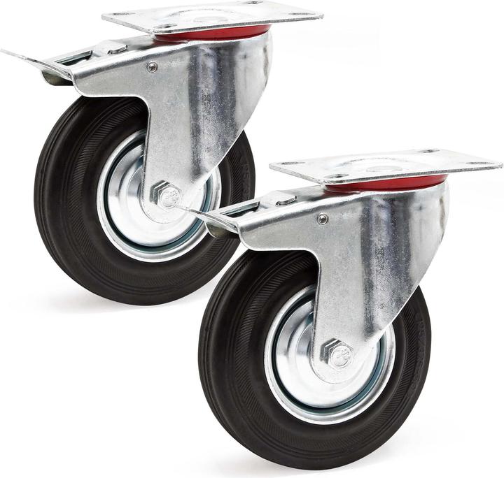 Produktbild Wiltec Doppelstopp-Lenkrolle Set 2x Vollgummirad 125mm 100kg Transportrollen