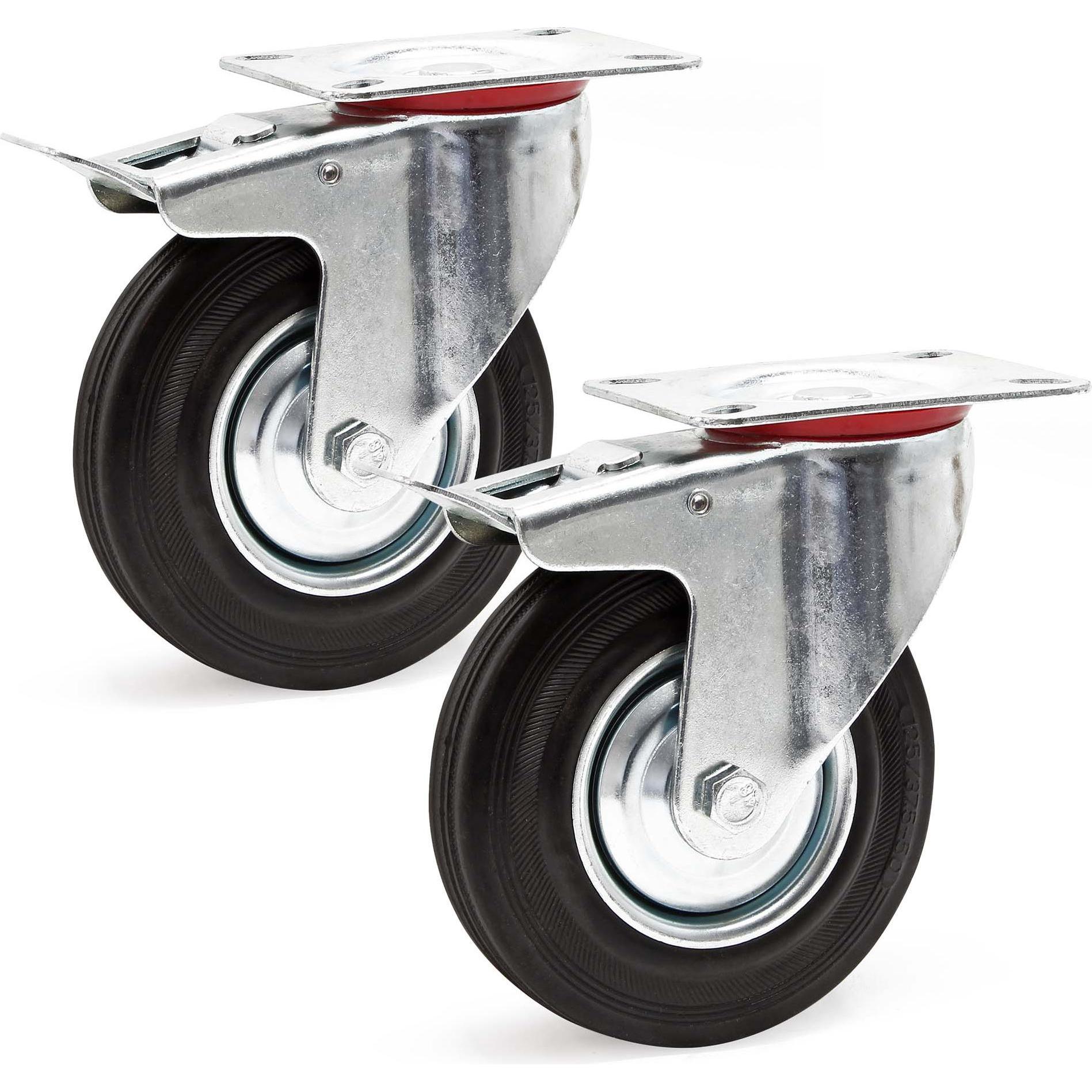 Wiltec, Möbelrollen, Doppelstopp-Lenkrolle Set 2x Vollgummirad 125mm 100kg Transportrollen