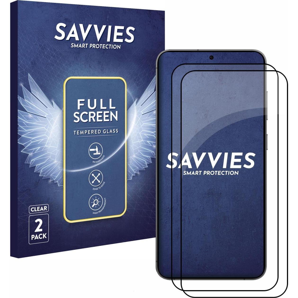 Savvies Full-Screen Displayschutz Panzerglas Schutzglas (2 Stück, Samsung Galaxy S21), Smartphone Schutzfolie, Transpare...