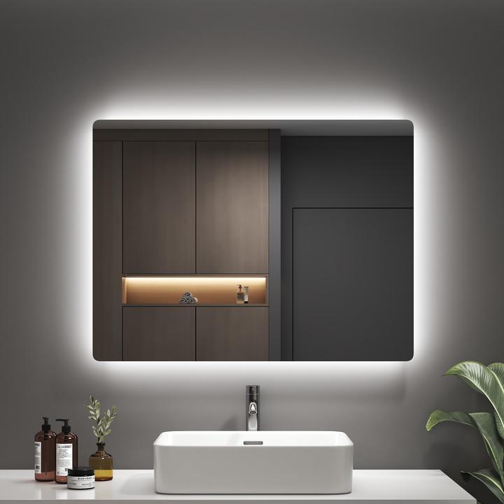 Produktbild Emke Badspiegel mit Beleuchtung 80*60cm, Kaltweiss6500K, Dimmbar, Wand Schalter (80 x 60 cm)