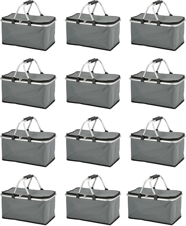 Actual product image Novaliv 12x Einkaufskorb faltbar mit Kühlfunktion 30 Liter GRAU Isolierkorb mit gepolsterten Tragegr