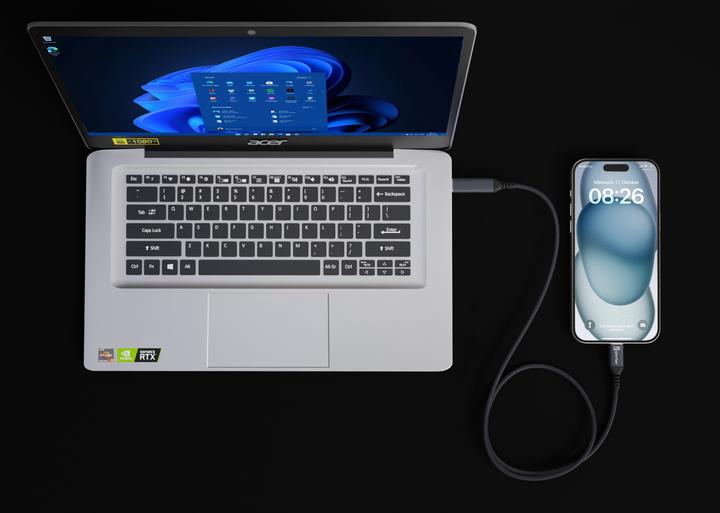 Produktbild Smrter USB-C Kabel USB 2.0 USB-C® Stecker, USB-C® Stecker 1 m Anthrazit mit OTG- (1 m, USB 2.0, 100 W)