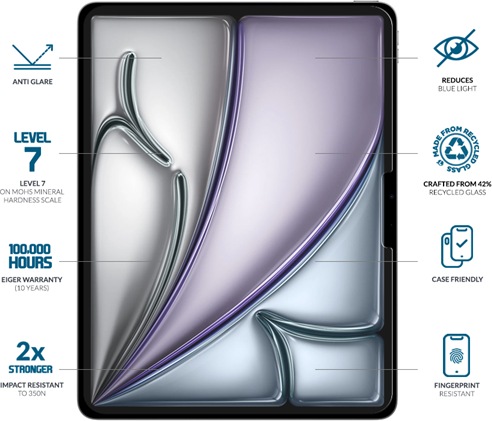 Immagine prodotto Eiger Anti-reflektierendes Glas mit Blaulicht-Filter Full Screen Fit Mountain Blue Tablet Screen P (1 Pezzo/i, iPad Air 13 2024 (M2))