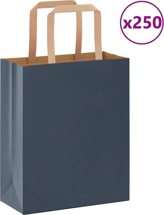 Produktbild VidaXL Kraftpapiertüten 250 Stk. mit Henkel Blau 18x8x22 cm Papiertüte (Geschenktüte, 250 x)
