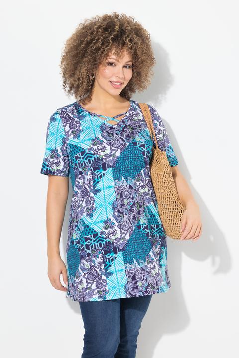 Actual product image Ulla Popken Patch Print Short Sleeve Knit Tunic (42, 44)
