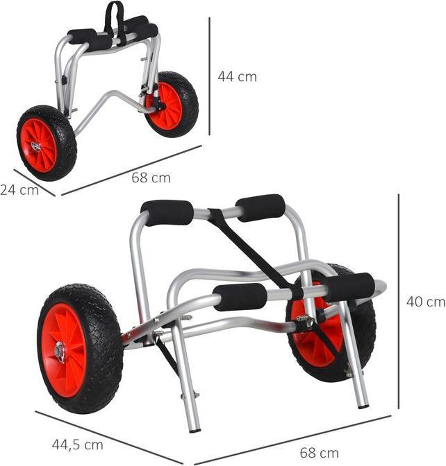 Immagine prodotto Swisshandel24 Carrello per canoa in alluminio Carrello per kayak Carrello per surf pieghevole con cinghia Ruote