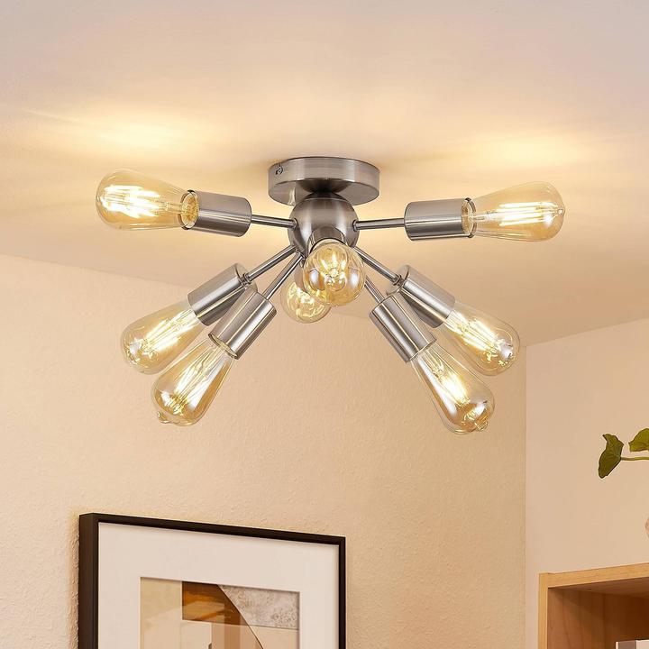 Produktbild Lindby Rayos Deckenleuchte, nickel satin (E27)