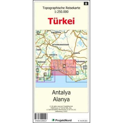 Antalya - Alanya - Topographische Reisekarte 1:250.000 Türkei (Blatt 8), Landkarte