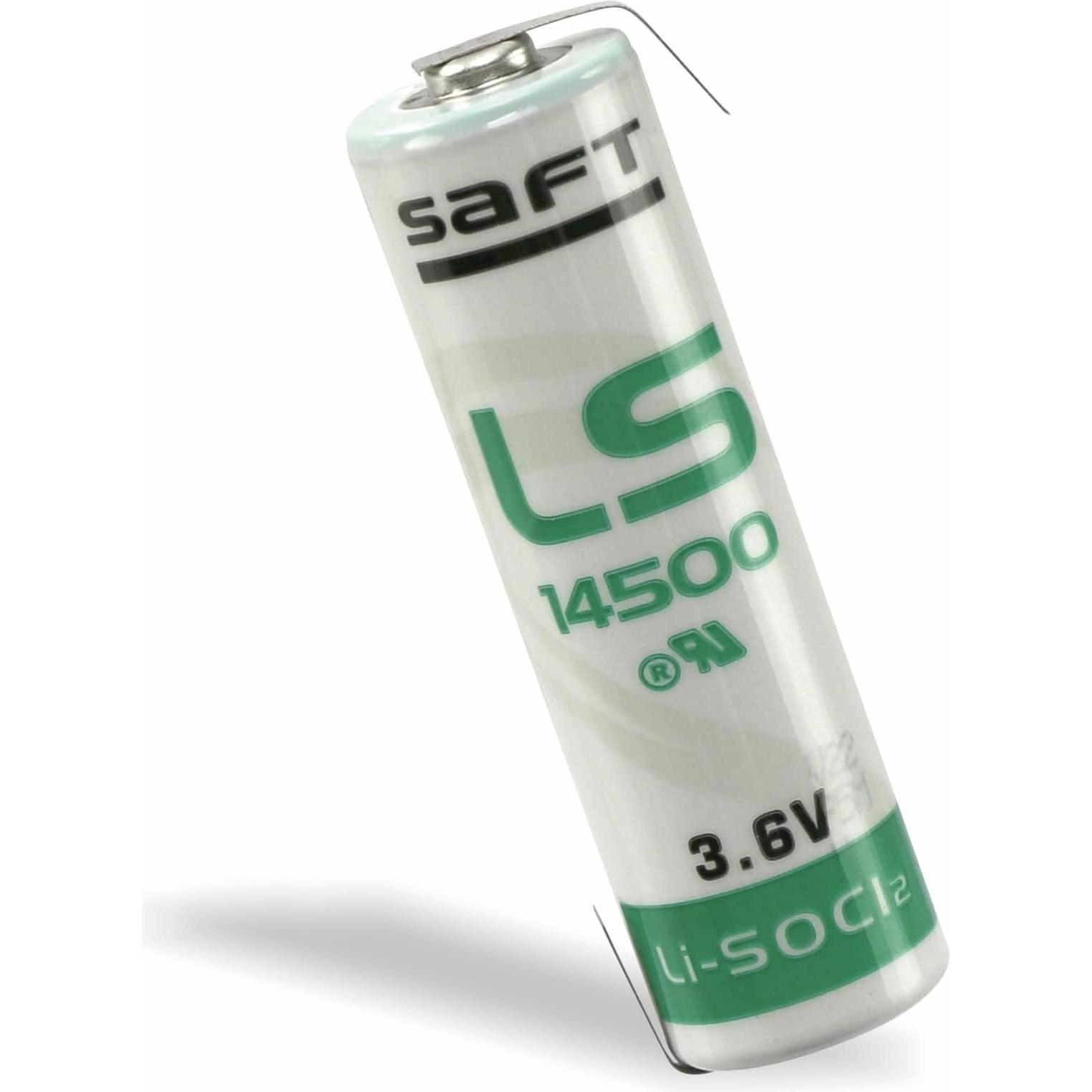 Saft Lithium-Batterie LS 14500-CNR AA, mit Lötfahne, 3,6 V-, 2600 mAh (1 Stk., AA, 2600 mAh), Batterien + Akkus