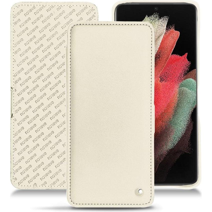 Noreve Lederschutzhülle horizontal (Samsung Galaxy S21 Ultra), Smartphone Hülle, Weiss