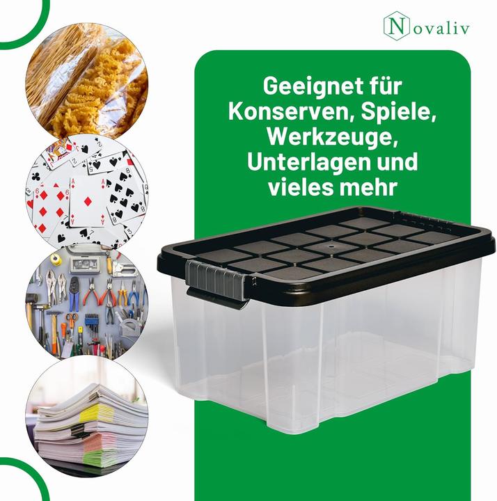 Image du produit Novaliv 12x Aufbewahrungsboxen mit Deckel 5L Anthrazit Nestbar stapelbare Storage boxes mit Clipvers (19 cm, 5 l, 12x)