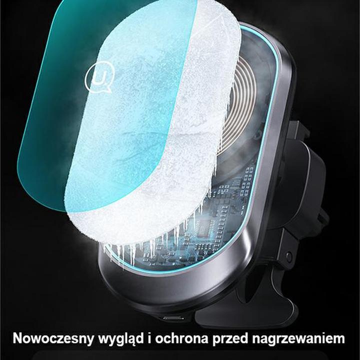 Actual product image Usams Magnetyczny uchwyt indukcyjny Wireless Charging 15W do kratki went. czarny/black CD182ZJ01 (US