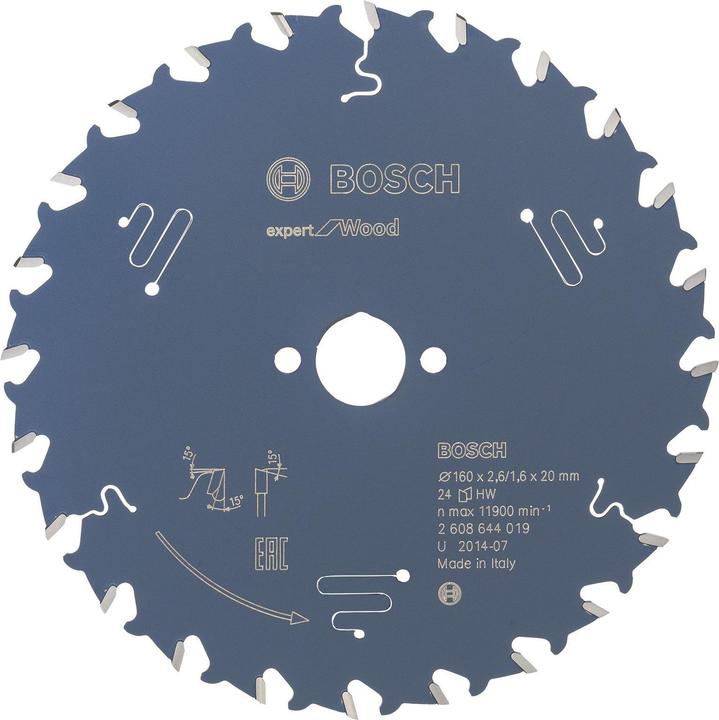 Bosch Professional Zubehör Lame de scie circulaire Expert for Wood, 160 x 20 x 2,6 mm, 24