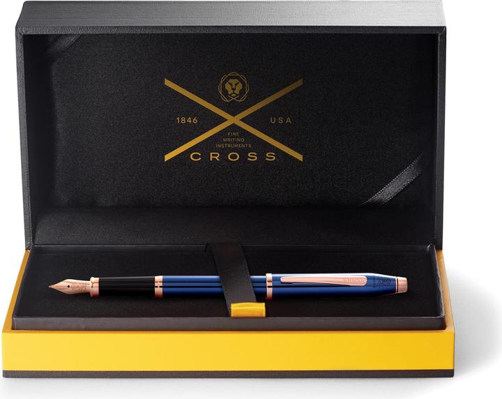 Productafbeelding Cross Vulpen Century II doorschijnend blauw/roze goud beslag, M, in doosje (Roze goud, Blauw)