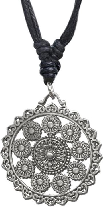 Immagine prodotto Star Piercing Collana nera con ciondolo in argento con fiori mandala (Ottone)