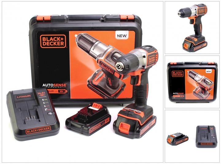 Immagine prodotto Black & Decker Trapano e avvitatore a batteria 18V Autosense, 2 batterie ricaricabili