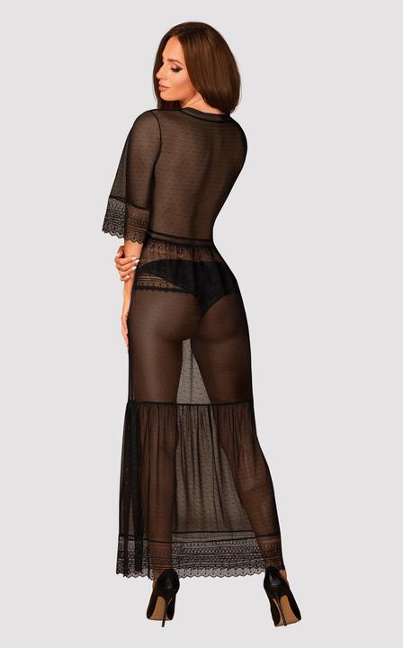 Actual product image Obsessive Long dressing gown with dots and lace (L, M)