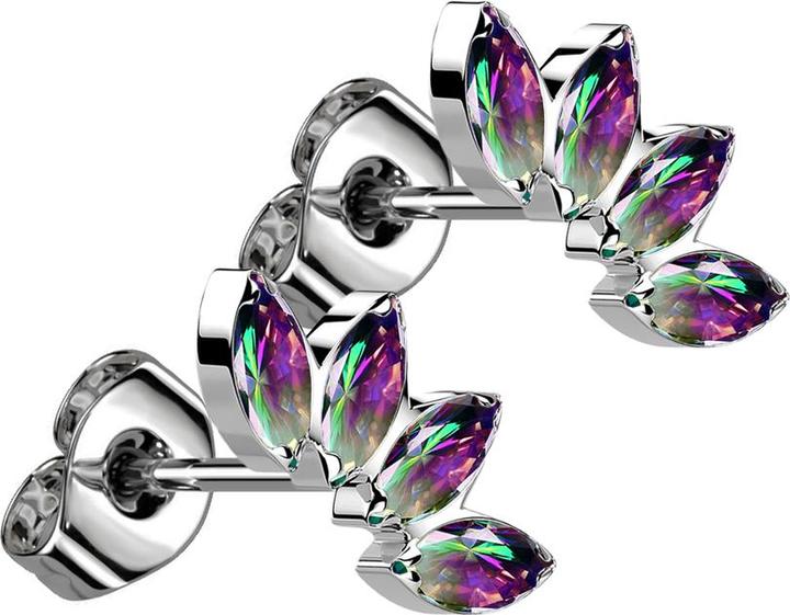 Produktbild Star Piercing Threadless Ohrstecker silber Fächer mit vier Kristalle dunkel multicolor (ohne Messing, Titan)
