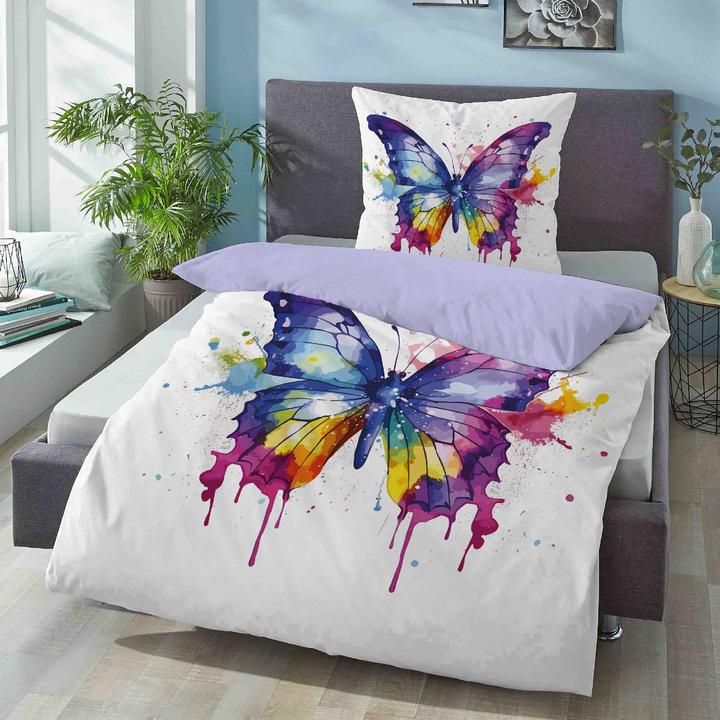 Image du produit Biberna Bettwäsche Schmetterling 44483-008 bunt (Set de linge de lit, 135 x 200 cm, 80 x 80 cm)
