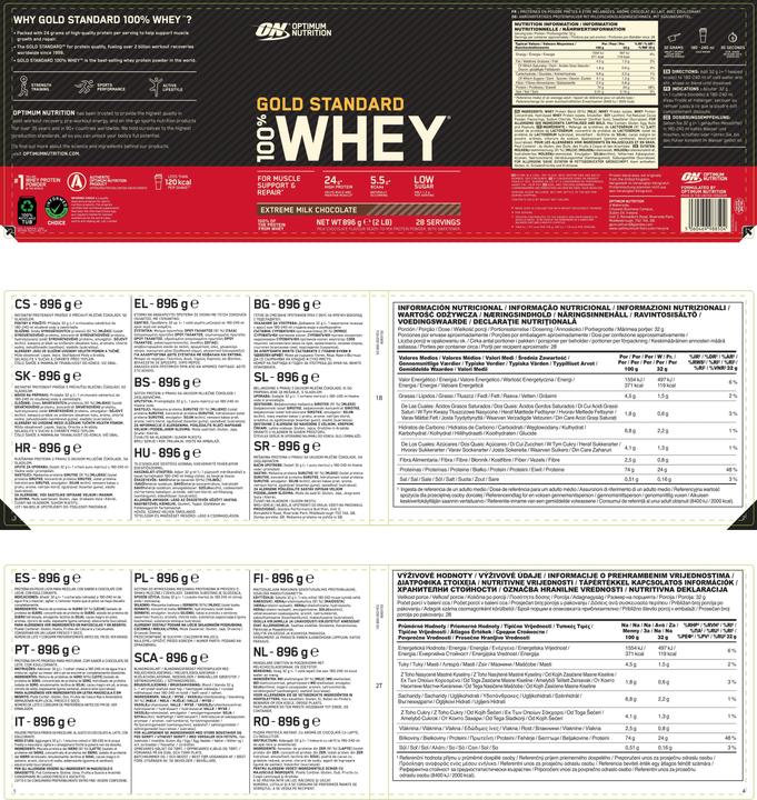 Nutritional values and ingredients Optimum Nutrition Gold Standard 100% Whey (Chocolate, 1 pcs., 4530 g)