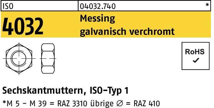 Produktbild Bufab Sechskantmutter ISO 4032 M 5 Messing galvanisch verchromt (M5)