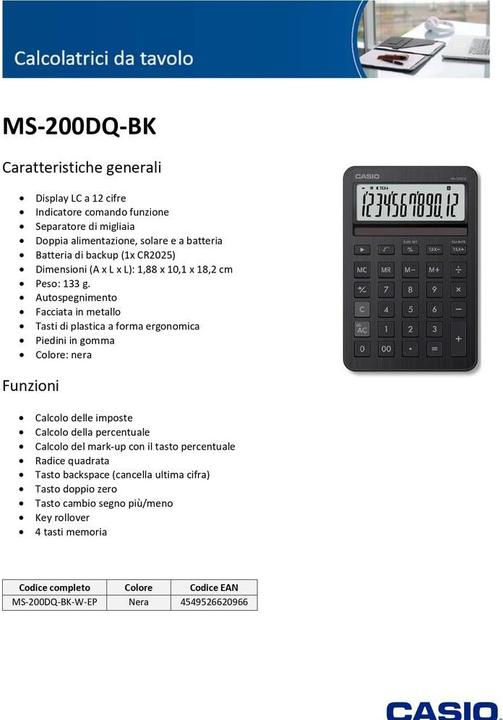 Actual product image Casio MS-200DQ-BK (Batteries, Solar cells)